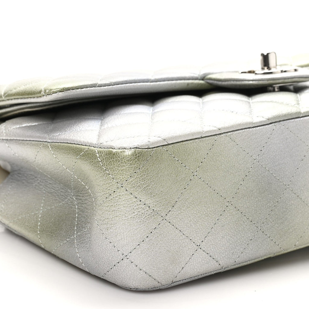 Metallic Goatskin Quilted Ombre Medium Double Flap Grey Green At My store