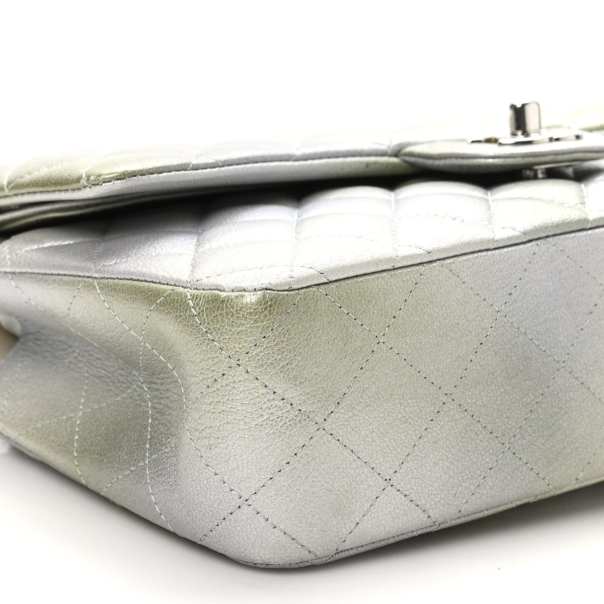 Metallic Goatskin Quilted Ombre Medium Double Flap Grey Green At My store