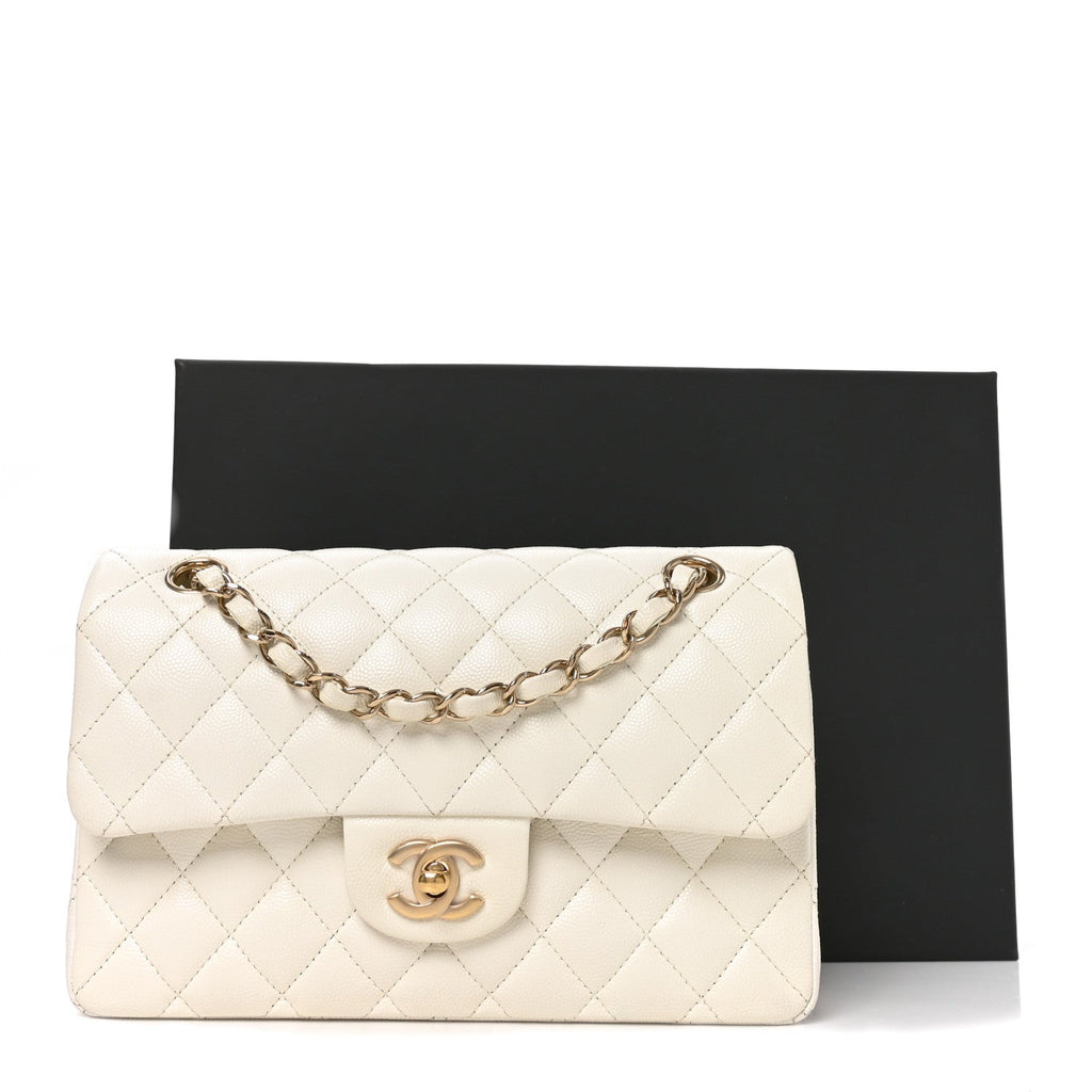 Caviar Quilted Small Double Flap White At My store