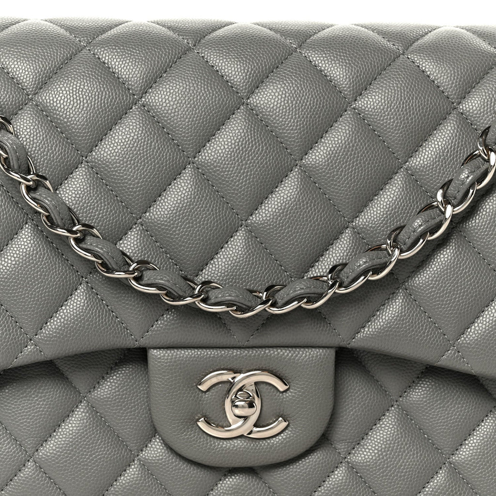 Caviar Quilted Jumbo Double Flap Grey At My store