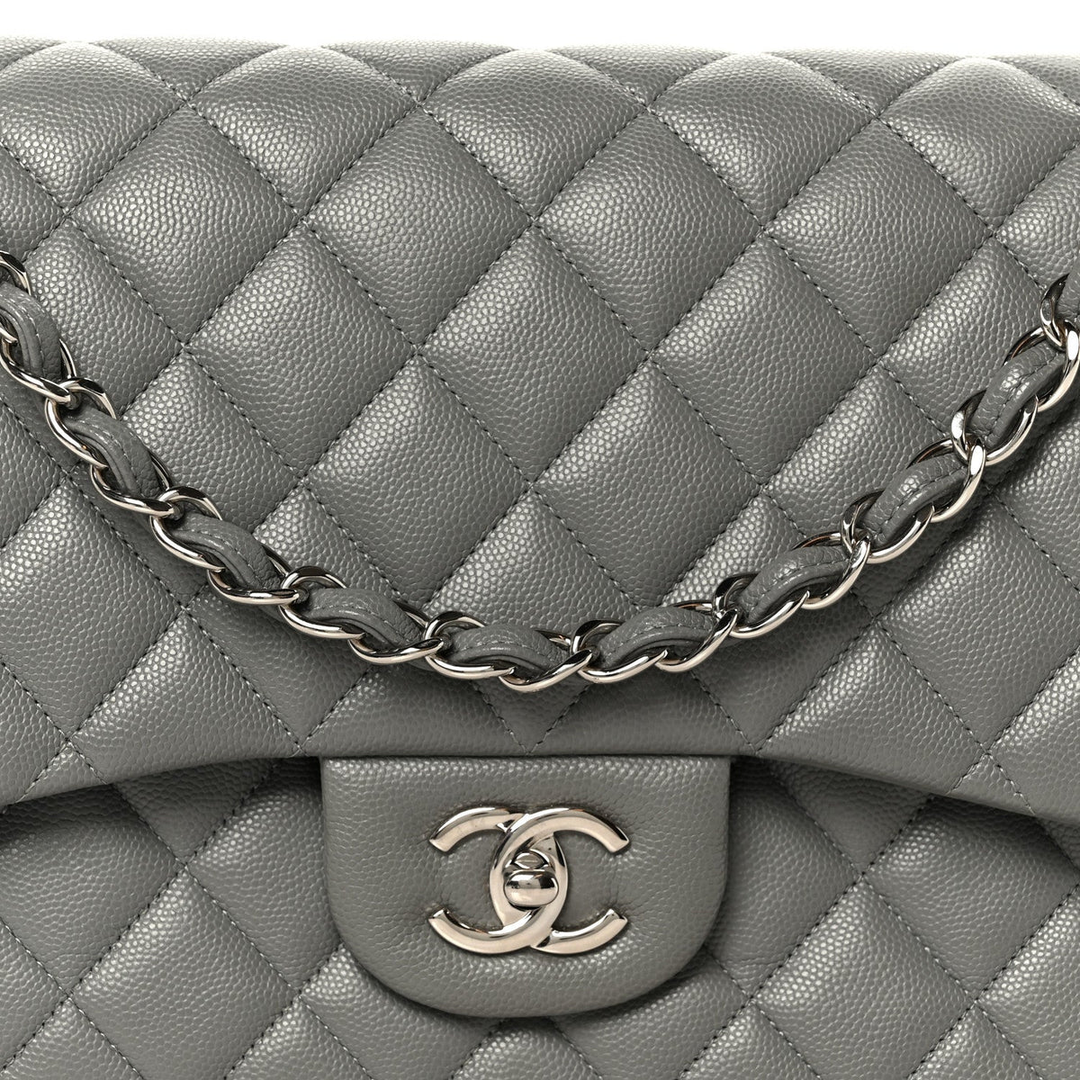 Caviar Quilted Jumbo Double Flap Grey At My store