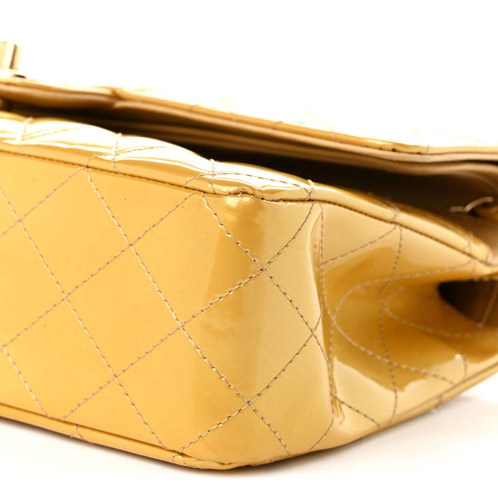 Metallic Patent Quilted Medium Double Flap Gold At My store