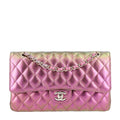 Iridescent Lambskin Quilted Medium Double Flap Purple At My store