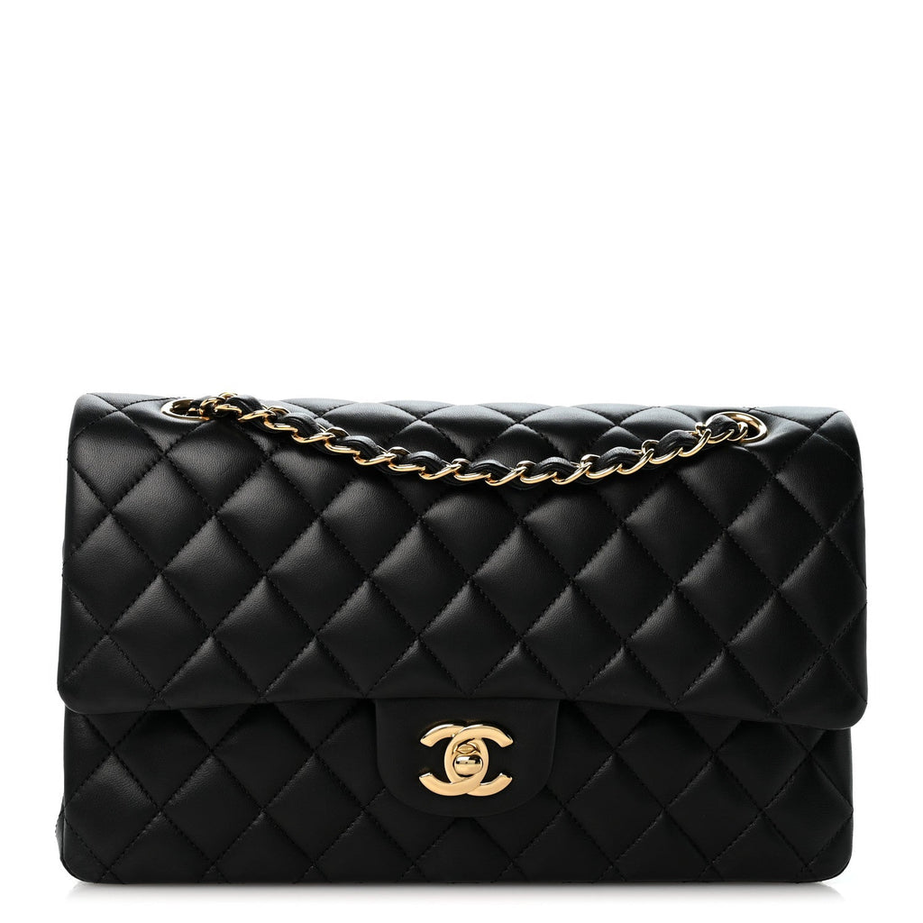Lambskin Quilted Medium Double Flap Black At My store