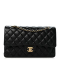Lambskin Quilted Medium Double Flap Black At My store