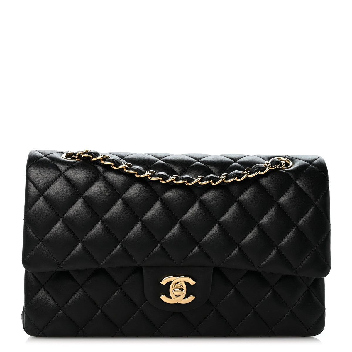 Lambskin Quilted Medium Double Flap Black At My store