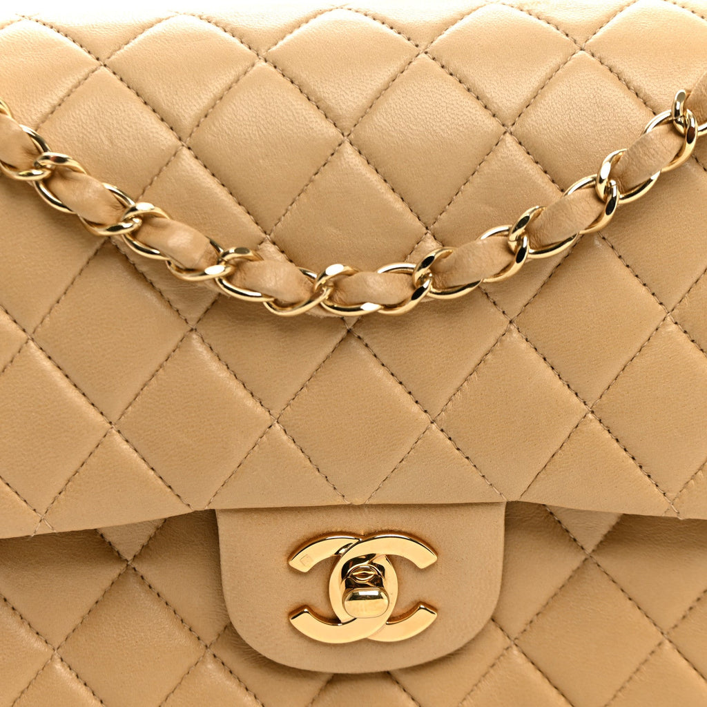 Lambskin Quilted Medium Double Flap Beige At My store
