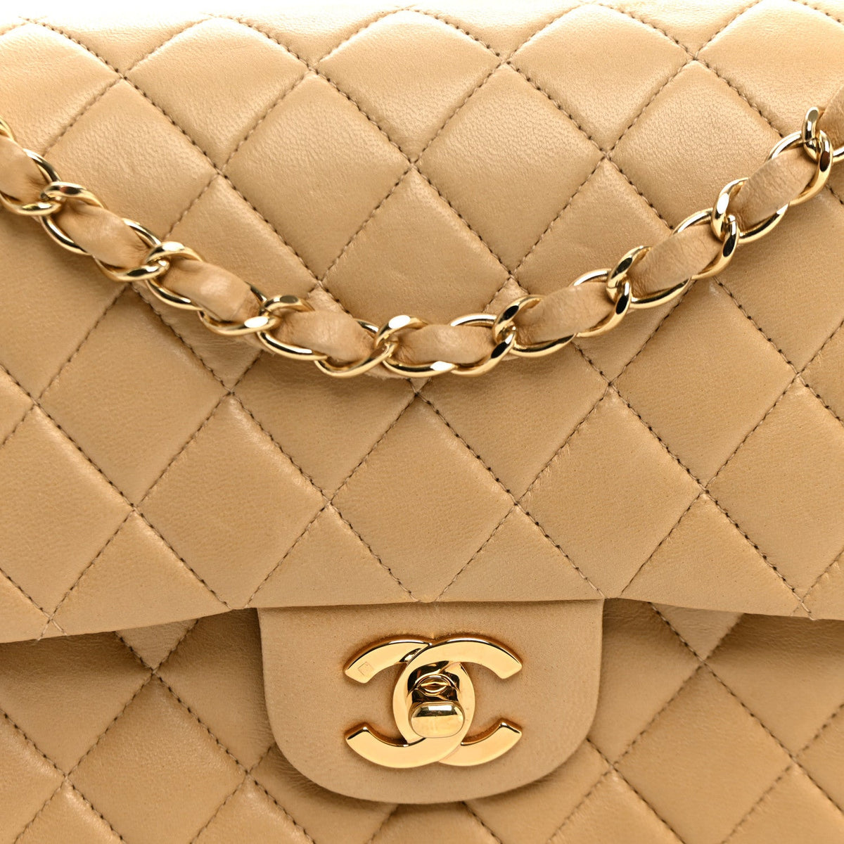 Lambskin Quilted Medium Double Flap Beige At My store