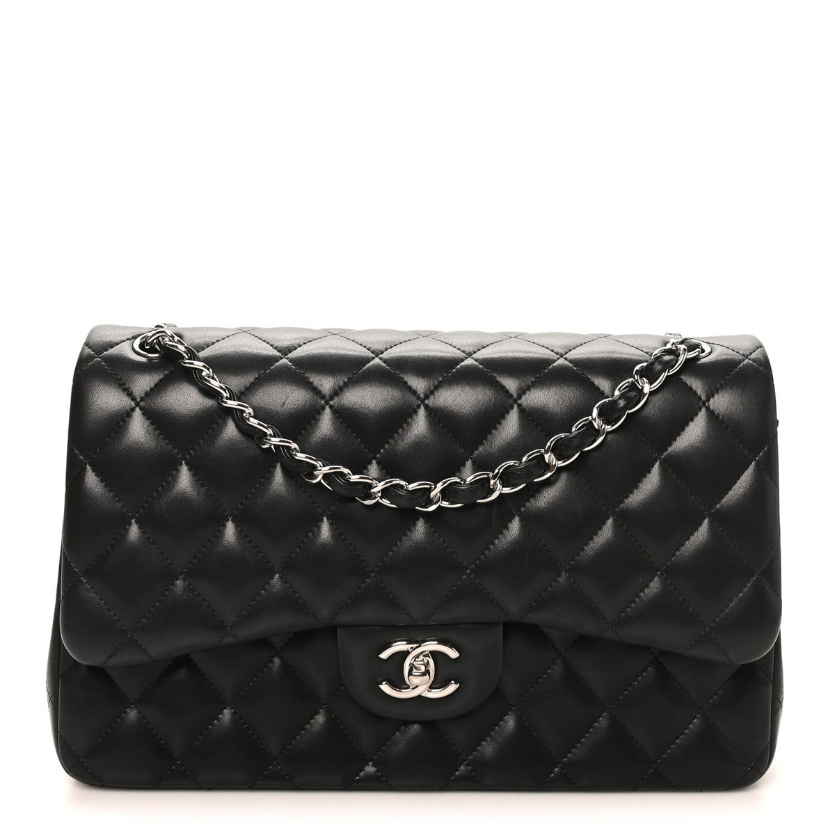 Lambskin Quilted Jumbo Double Flap Black At My store