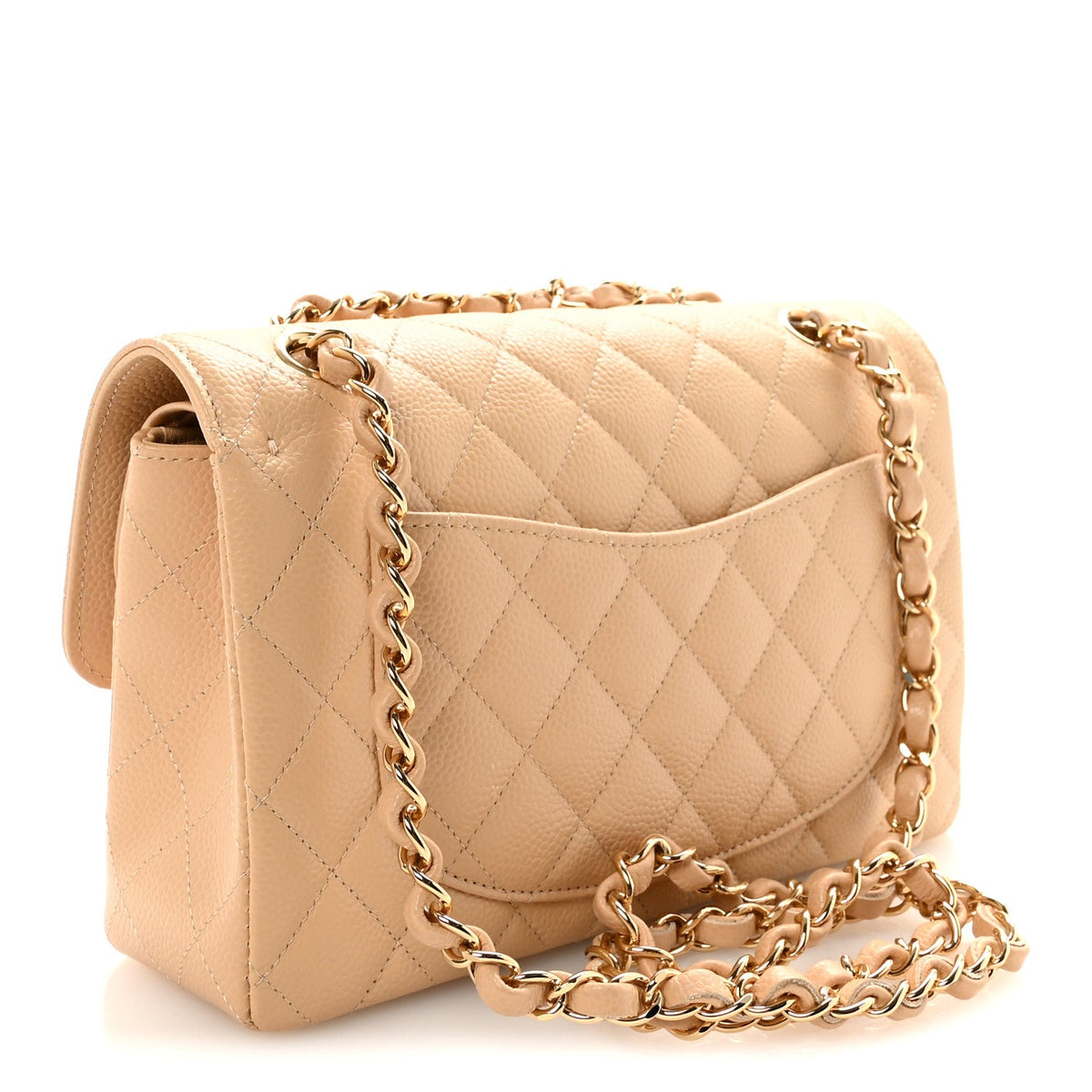 Caviar Quilted Small Double Flap Beige At My store