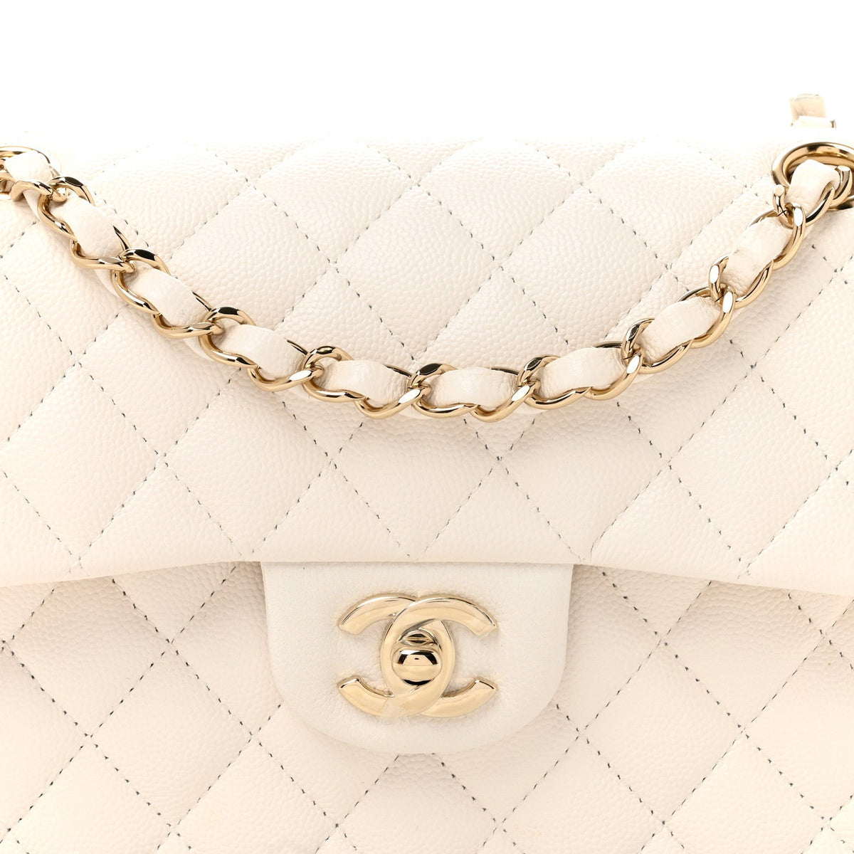 Caviar Quilted Small Double Flap White At My store