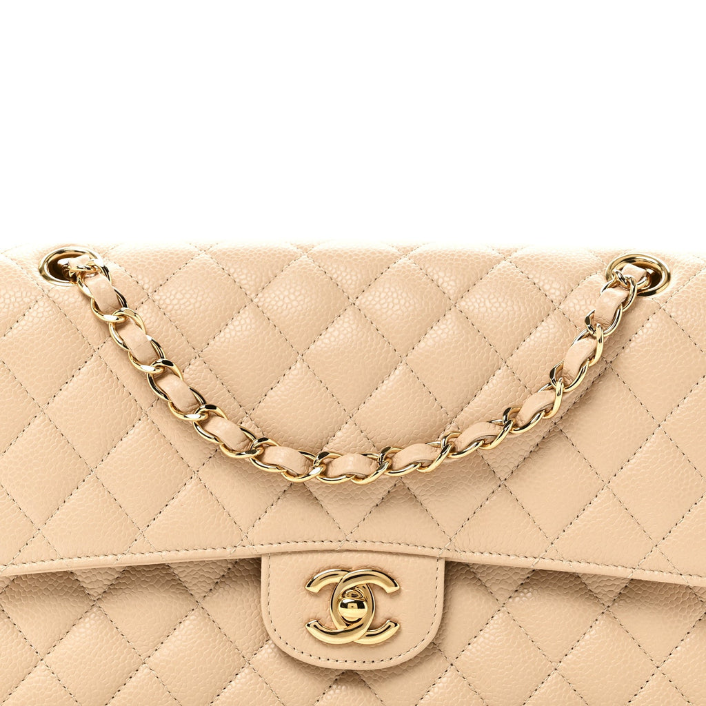 Caviar Quilted Medium Double Flap Beige At My store