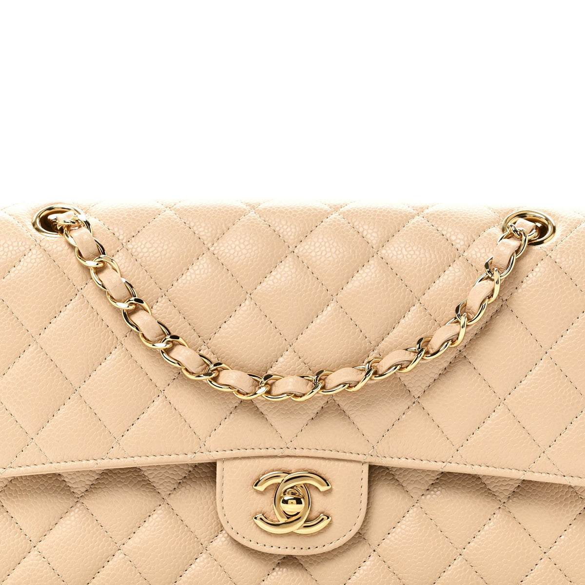 Caviar Quilted Medium Double Flap Beige At My store