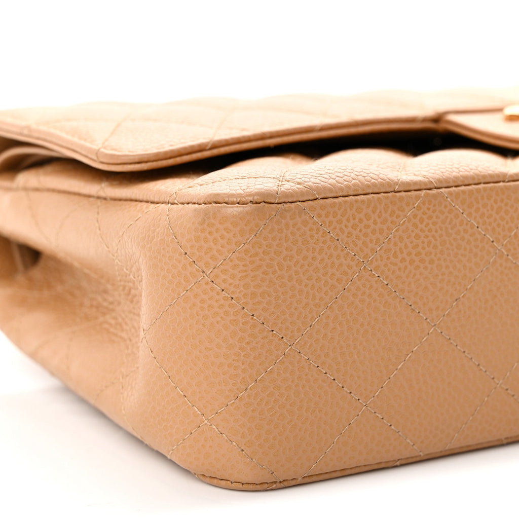 Caviar Quilted Medium Double Flap Beige At My store