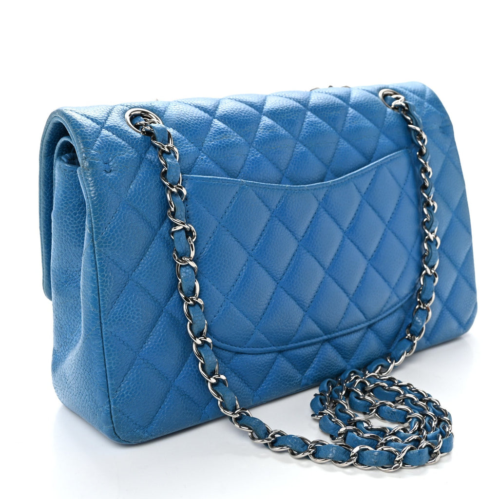 Iridescent Caviar Quilted Medium Double Flap Blue At My store