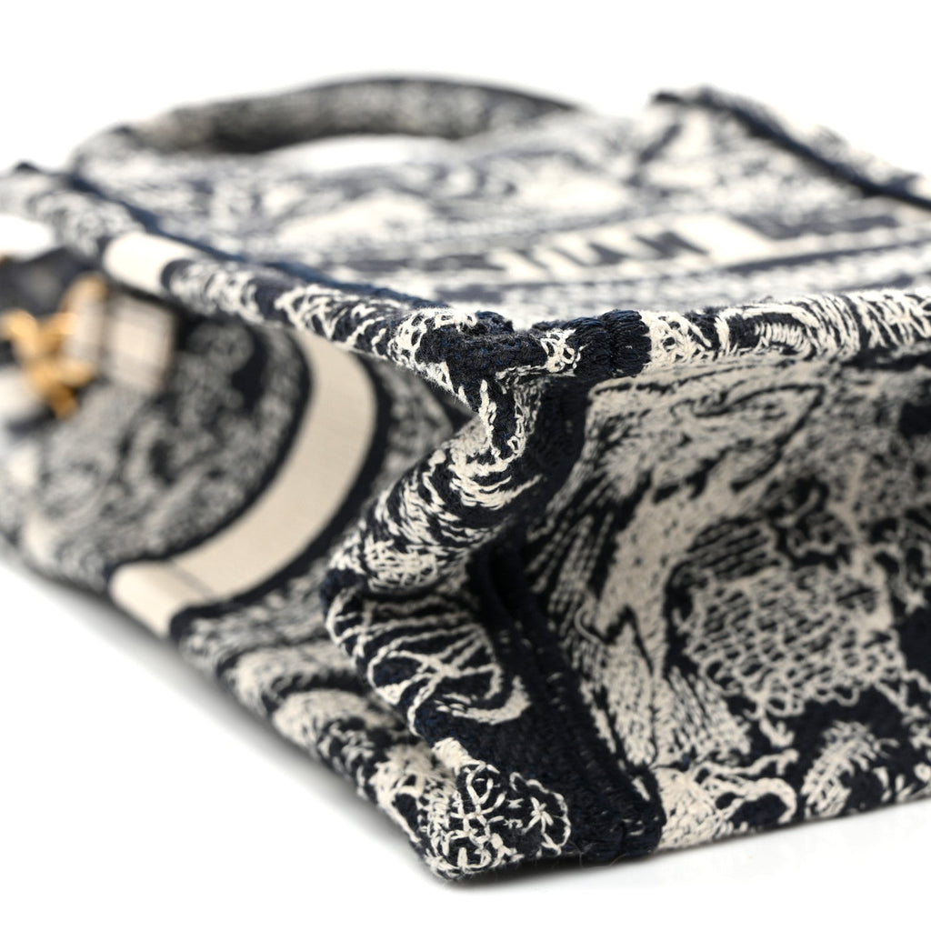 Canvas Toile de Jouy Reverse Embroidered Mini Book Tote Phone Bag Blue AT My store