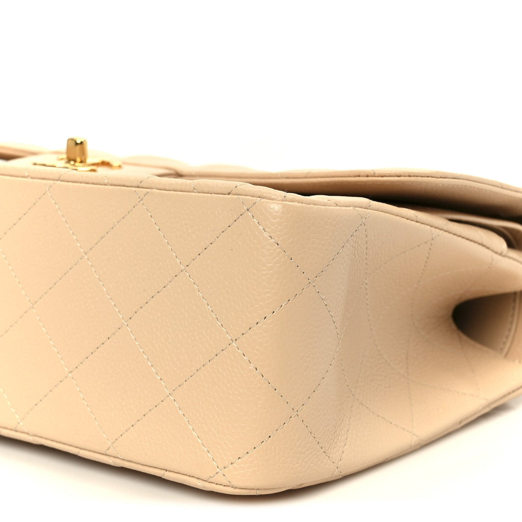 Caviar Quilted Jumbo Double Flap Beige At My store