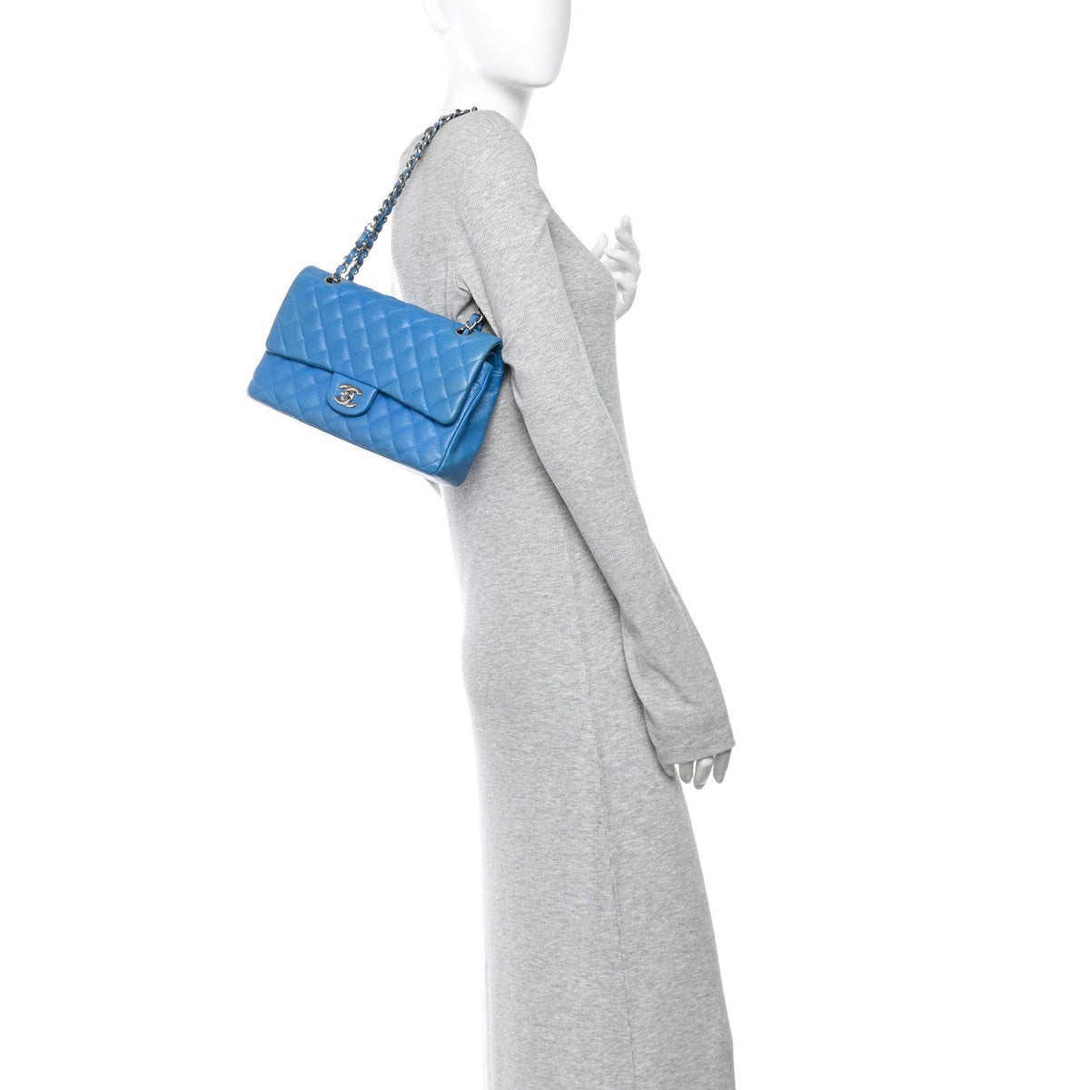 Iridescent Caviar Quilted Medium Double Flap Blue At My store