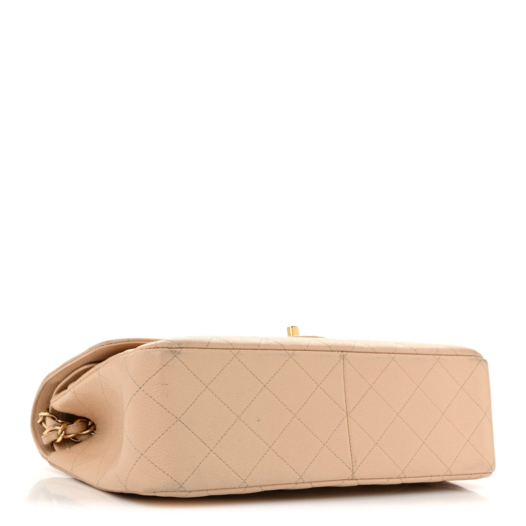 Caviar Quilted Jumbo Double Flap Beige Clair At My store