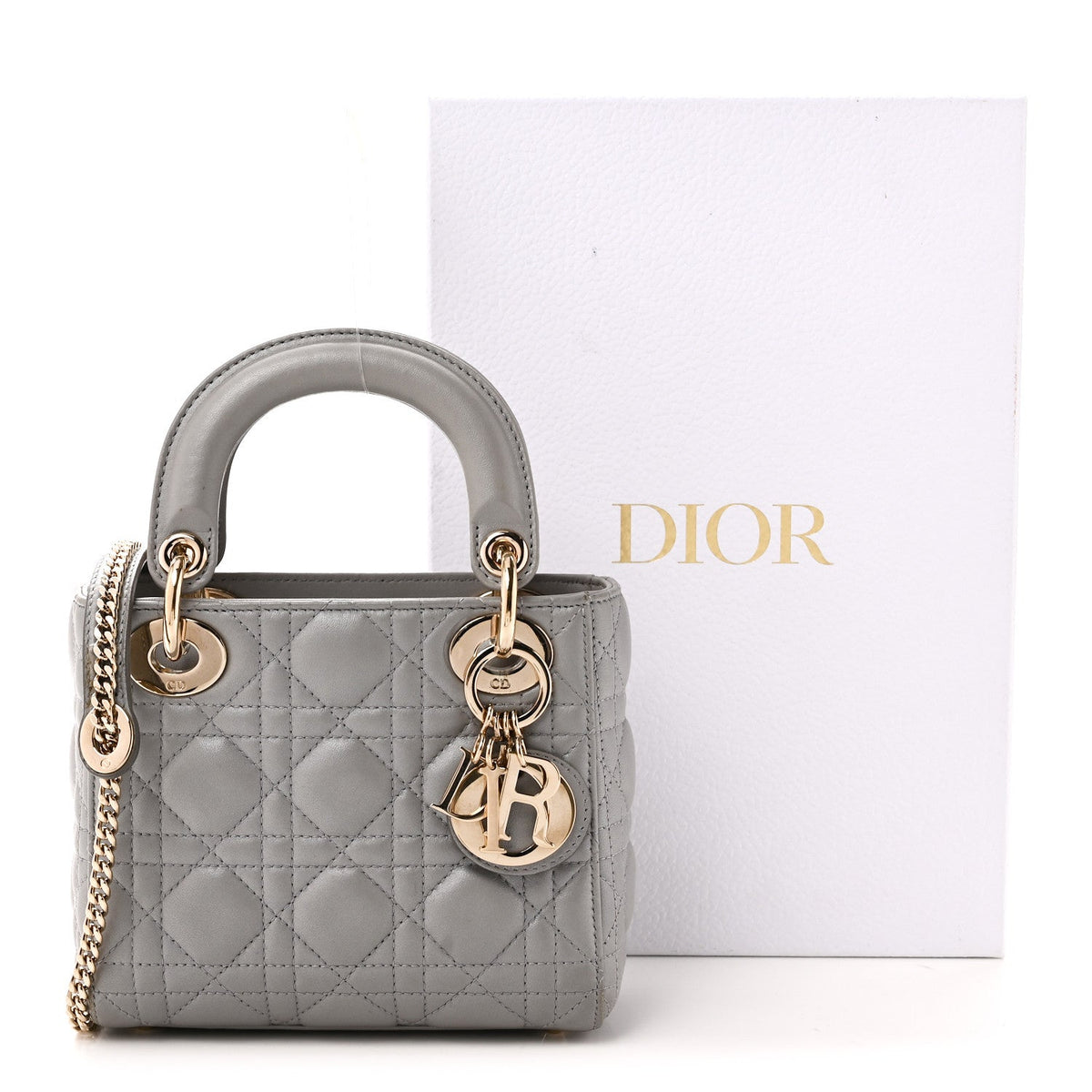 Metallic Lambskin Cannage Mini Lady Dior Grey AT My store