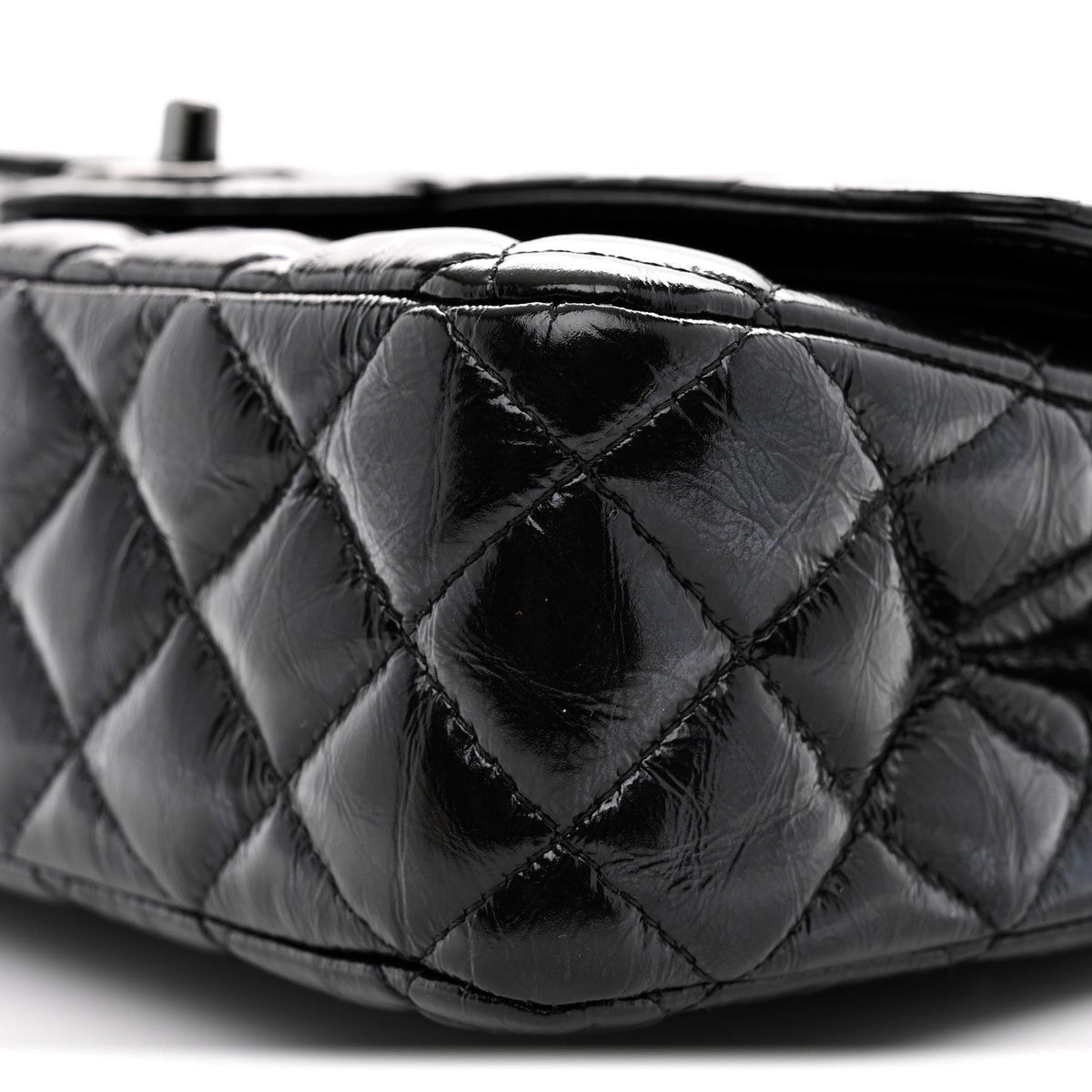 Shiny Crumpled Calfskin Quilted Medium Double Flap So Black At My store