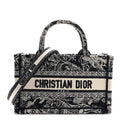 Canvas Embroidered Toile De Jouy Reverse Mini Book Tote With Strap Blue Multicolor AT My store