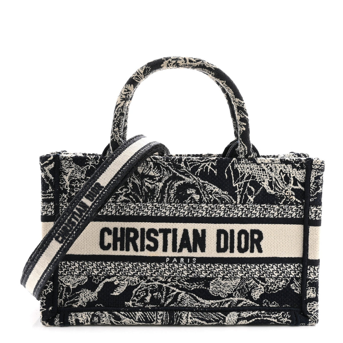 Canvas Embroidered Toile De Jouy Reverse Mini Book Tote With Strap Blue Multicolor AT My store