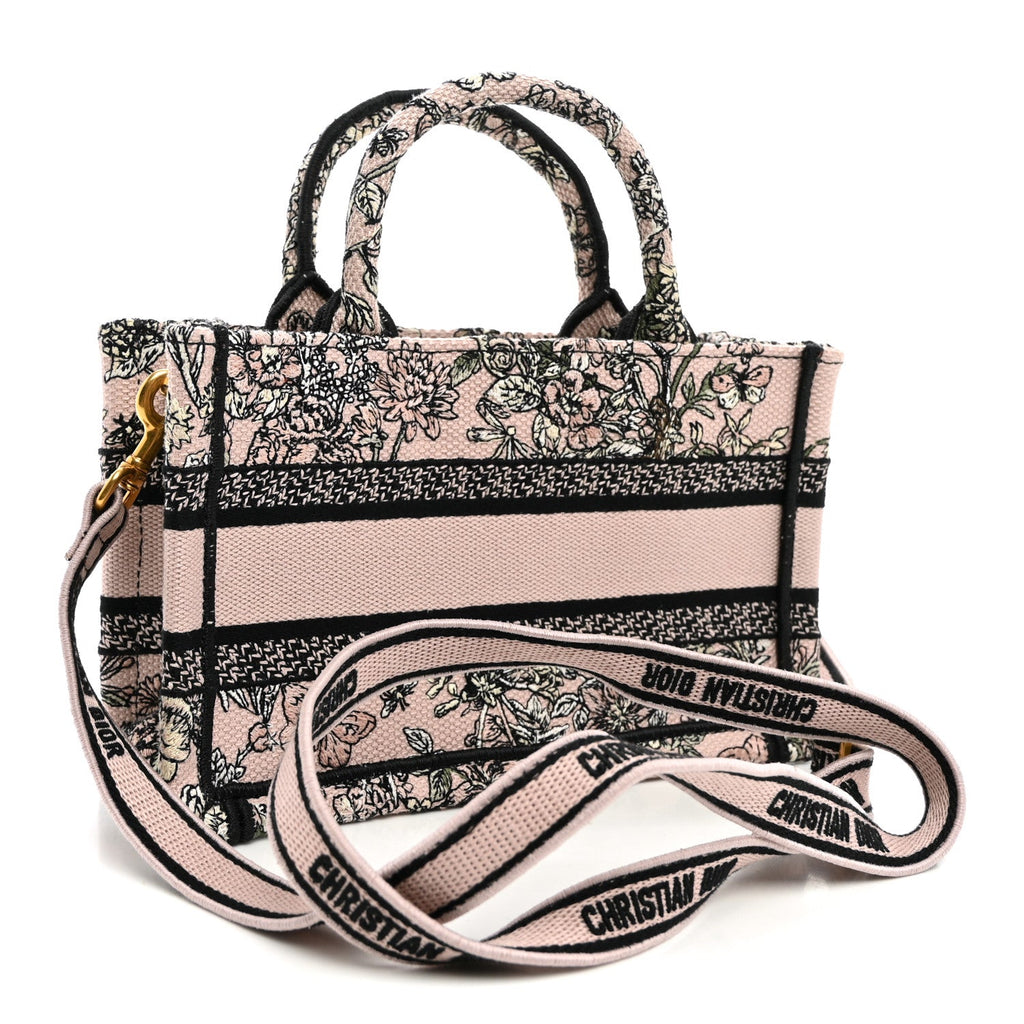 Canvas Embroidered Mini Book Tote With Strap Pink Multicolor AT My store