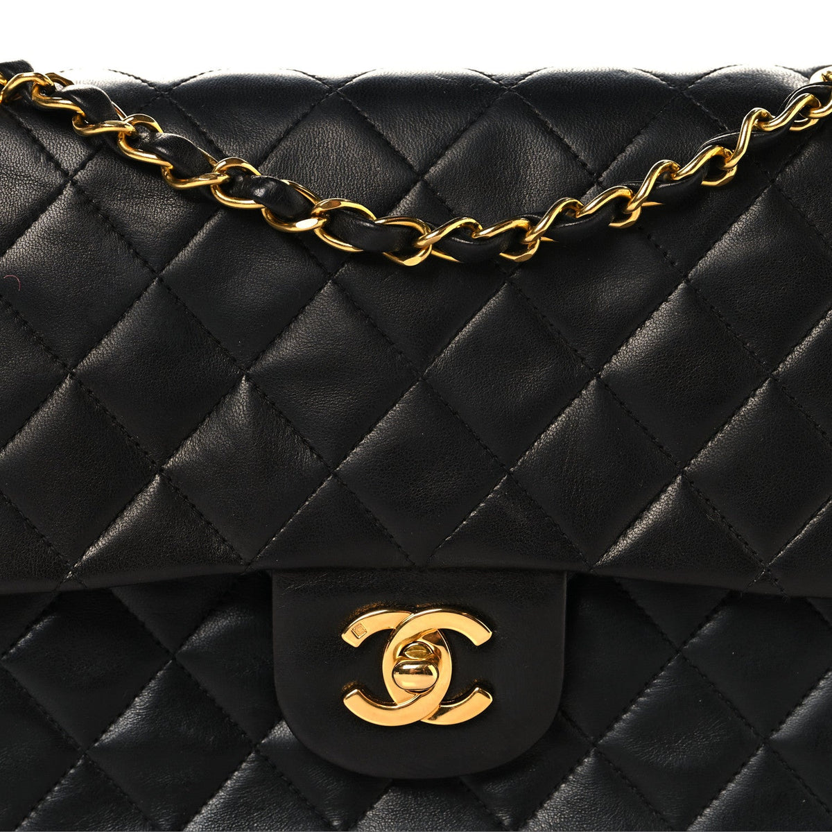 Lambskin Quilted Medium Double Flap Black At My store