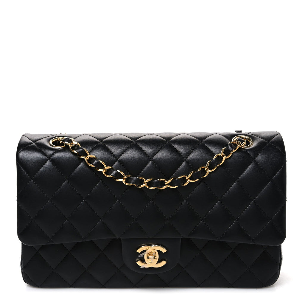 Lambskin Quilted Medium Double Flap Black At My store