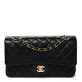 Lambskin Quilted Medium Double Flap Black At My store