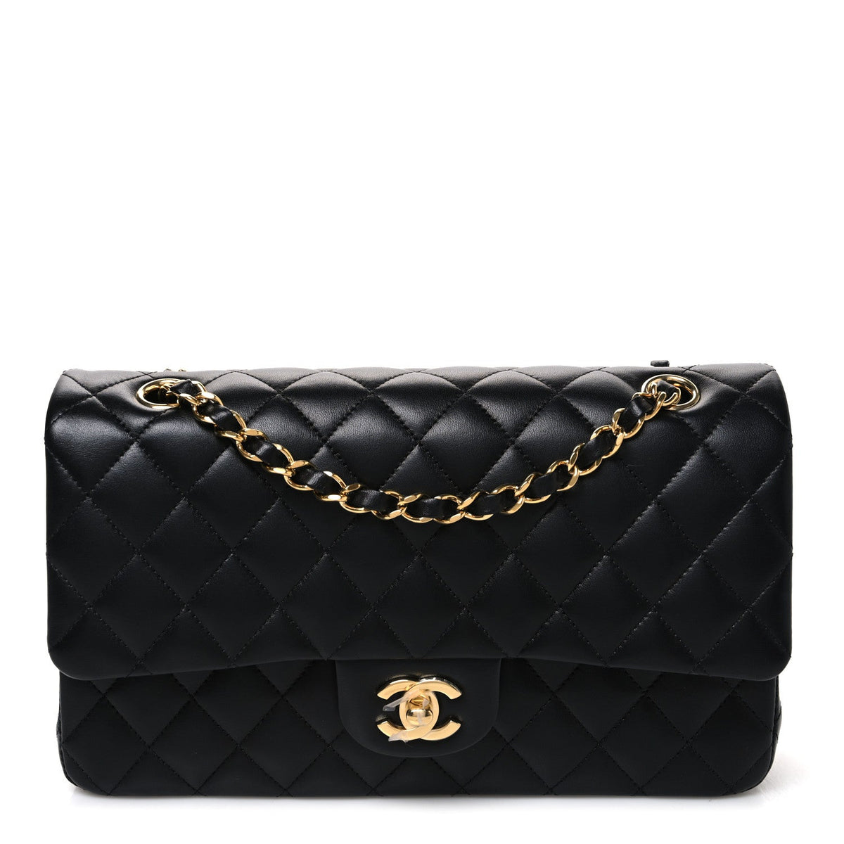 Lambskin Quilted Medium Double Flap Black At My store