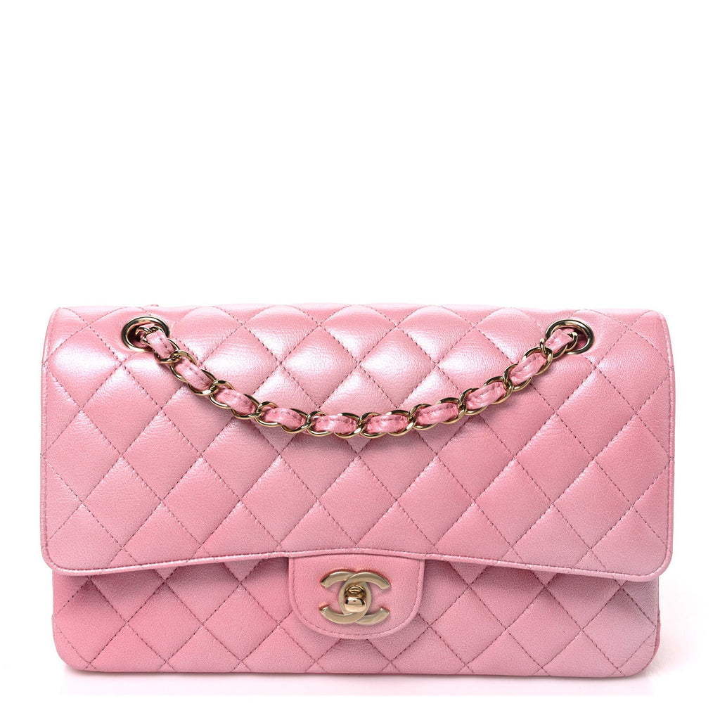 Iridescent Caviar Quilted Medium Double Flap Rose Pink At My store