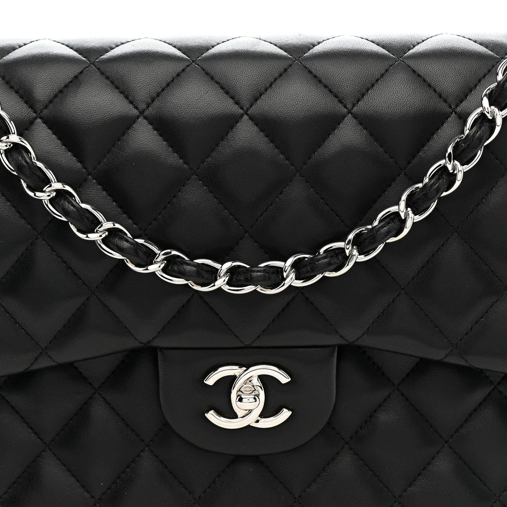 Lambskin Quilted Jumbo Double Flap Black At My store