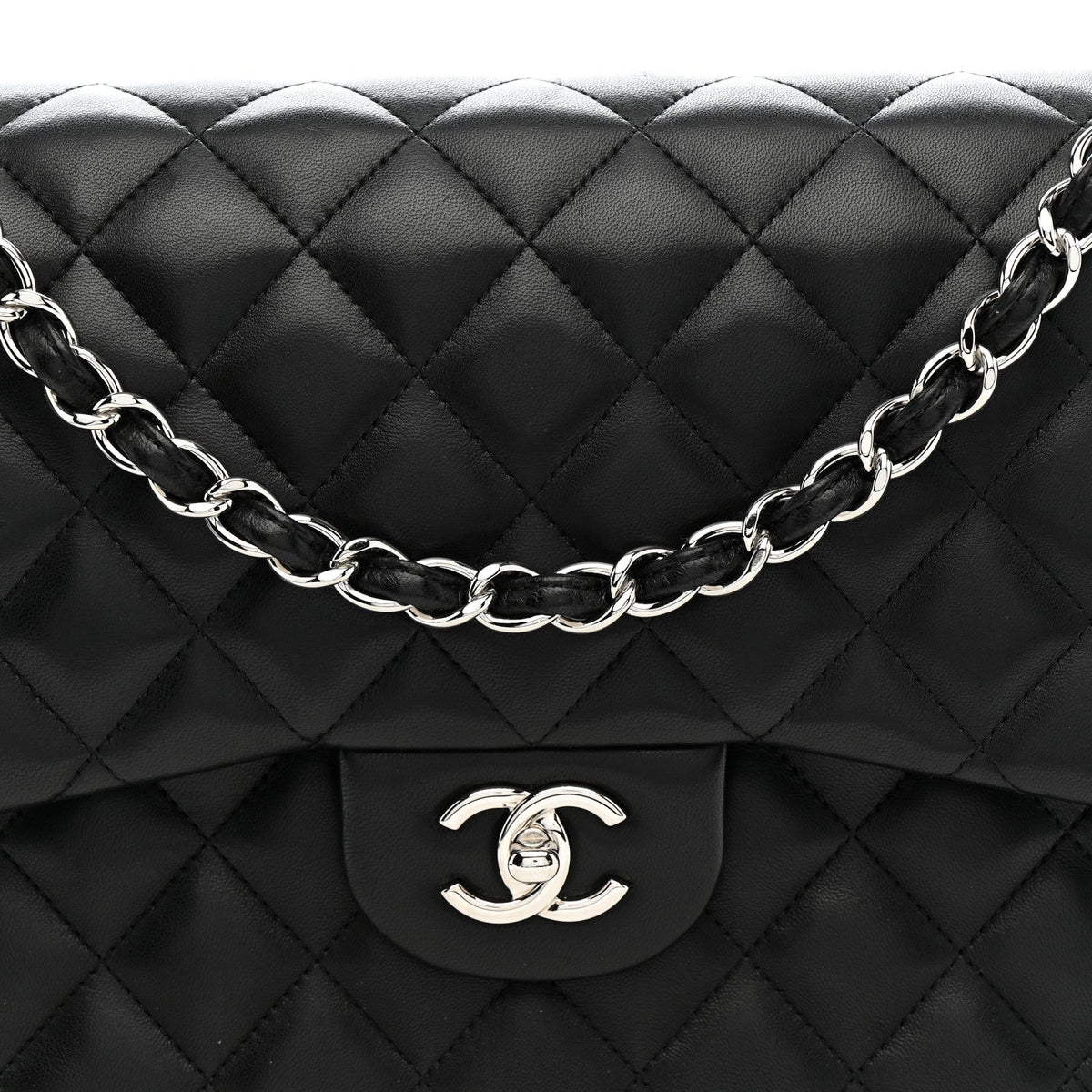 Lambskin Quilted Jumbo Double Flap Black At My store