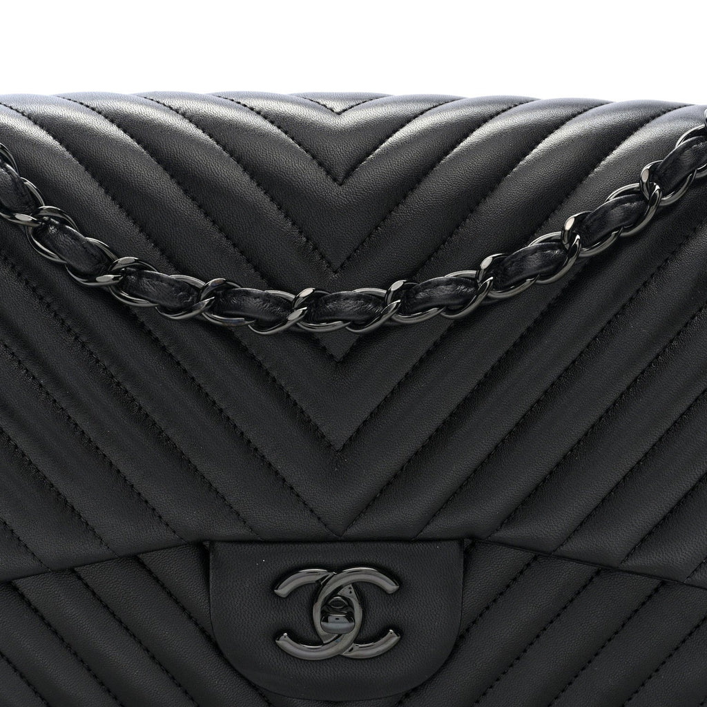 Lambskin Chevron Quilted Jumbo Double Flap  So Black At My store