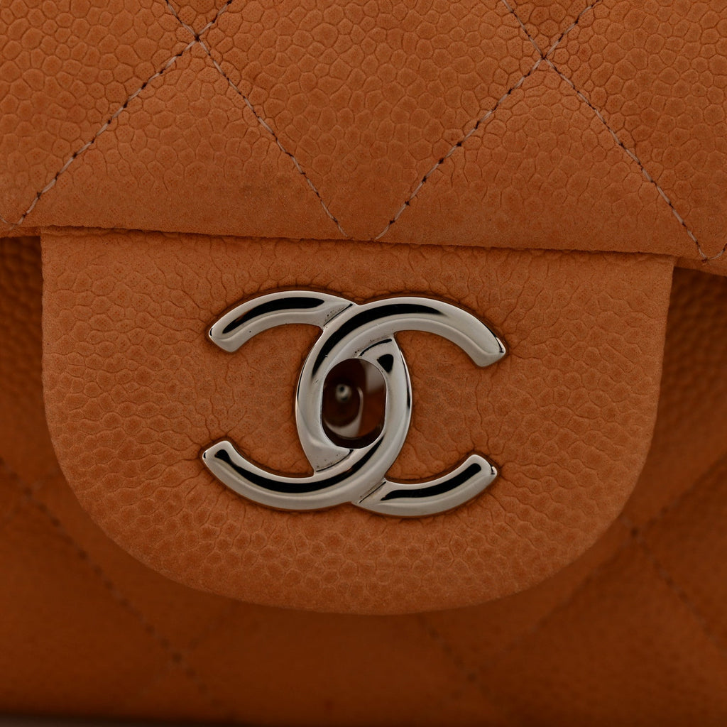 Iridescent Caviar Quilted Jumbo Double Flap Dark Beige At My store