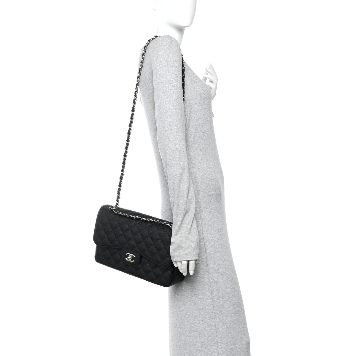 Caviar Quilted Jumbo Double Flap Black At My store