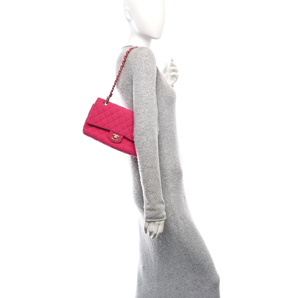 Tweed Quilted Medium Double Flap Fuchsia At My store