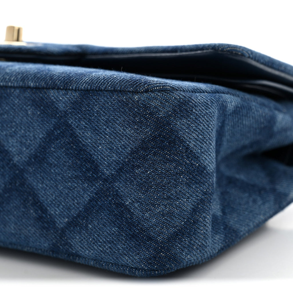 Printed Denim Quilted Small Double Flap Blue At My store