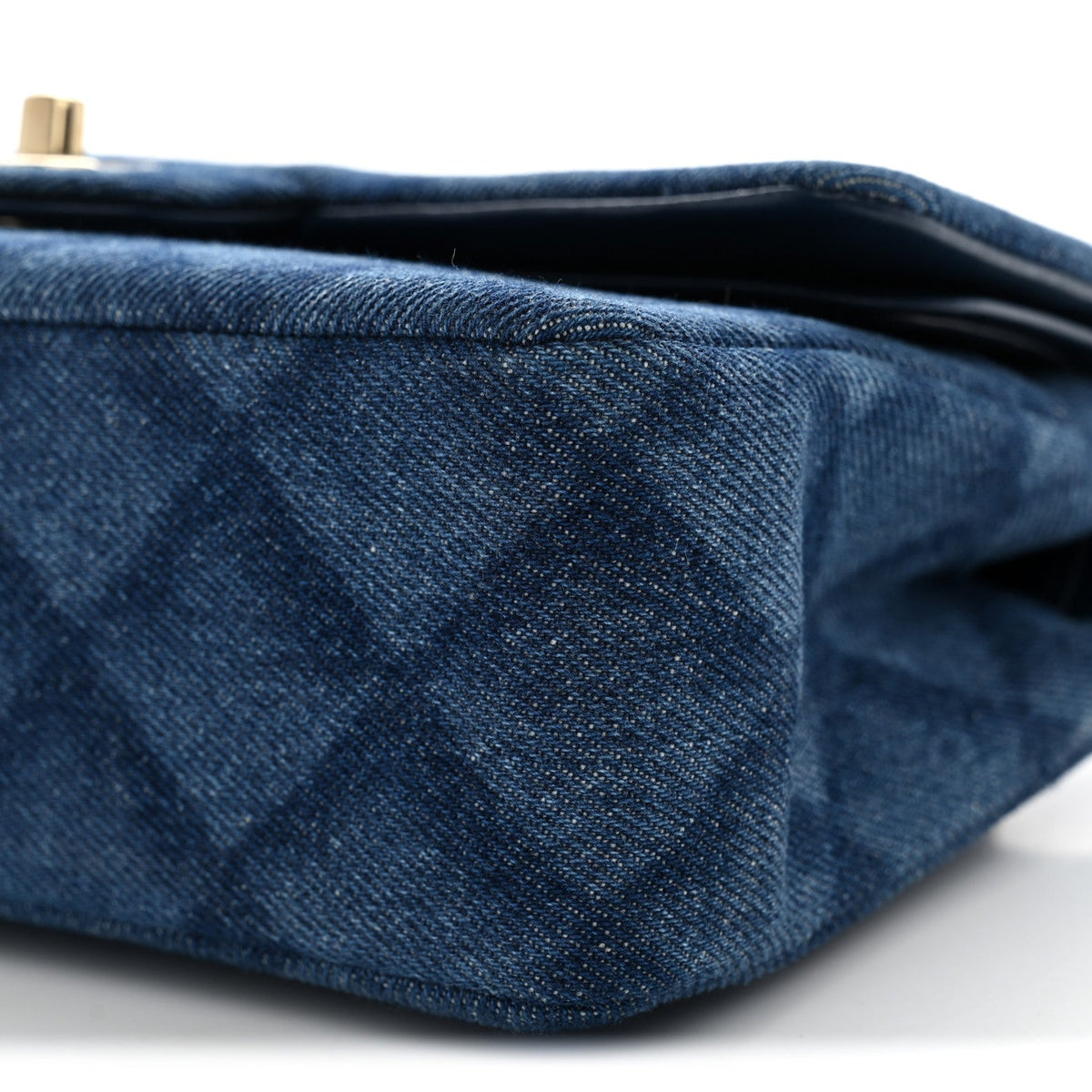 Printed Denim Quilted Small Double Flap Blue At My store