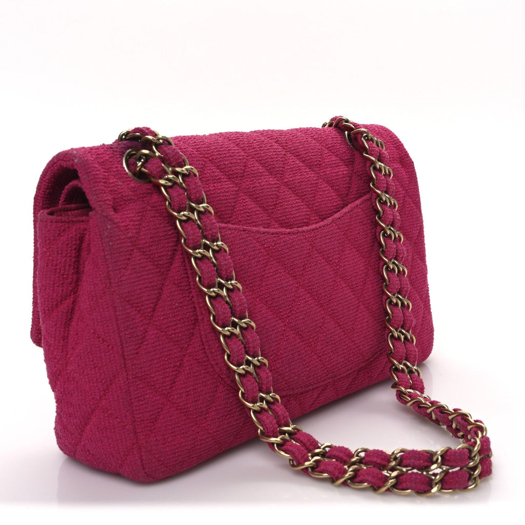 Tweed Quilted Medium Double Flap Fuchsia At My store