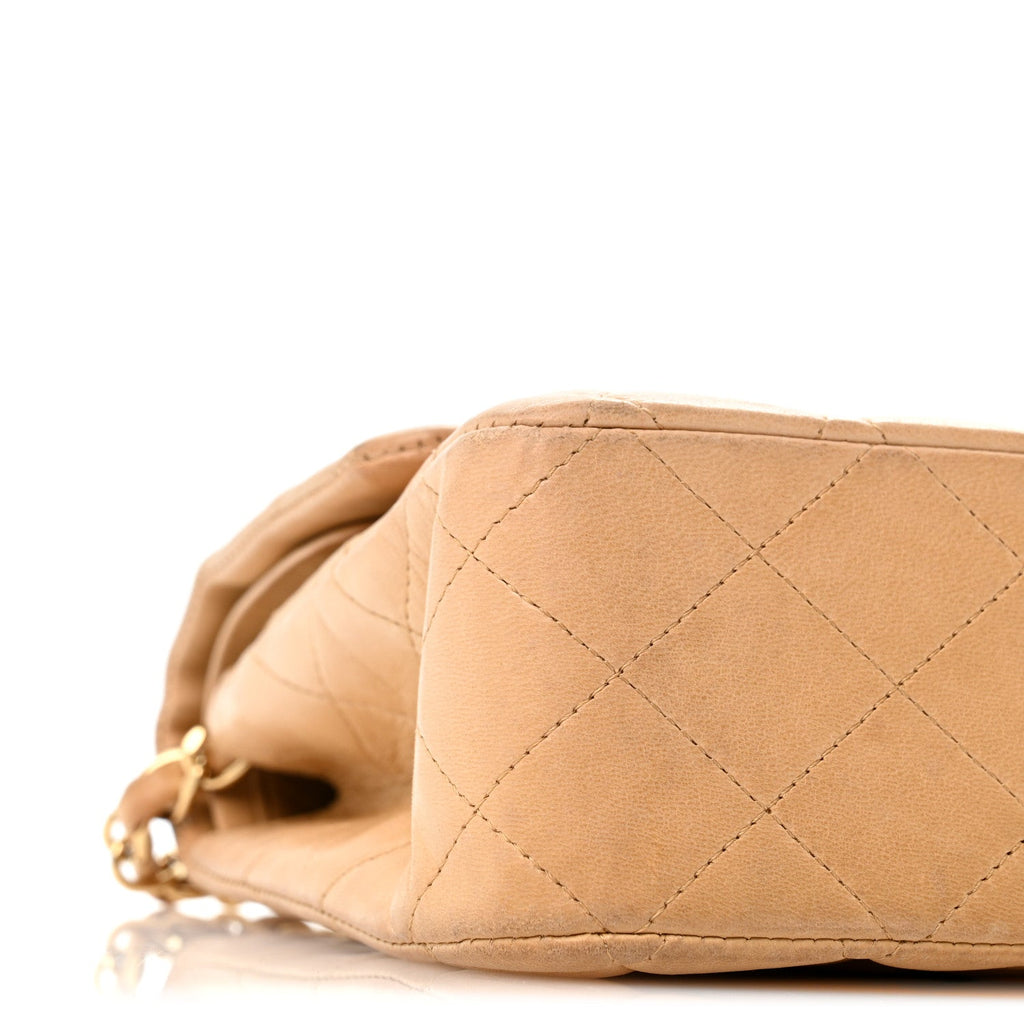 Lambskin Quilted Medium Double Flap Beige At My store