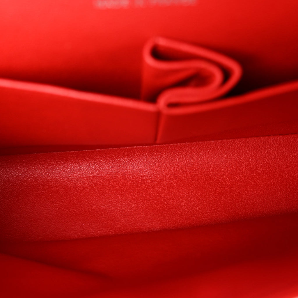 Patent Calfskin Quilted Bi-Color Medium Double Flap Black Red At My store