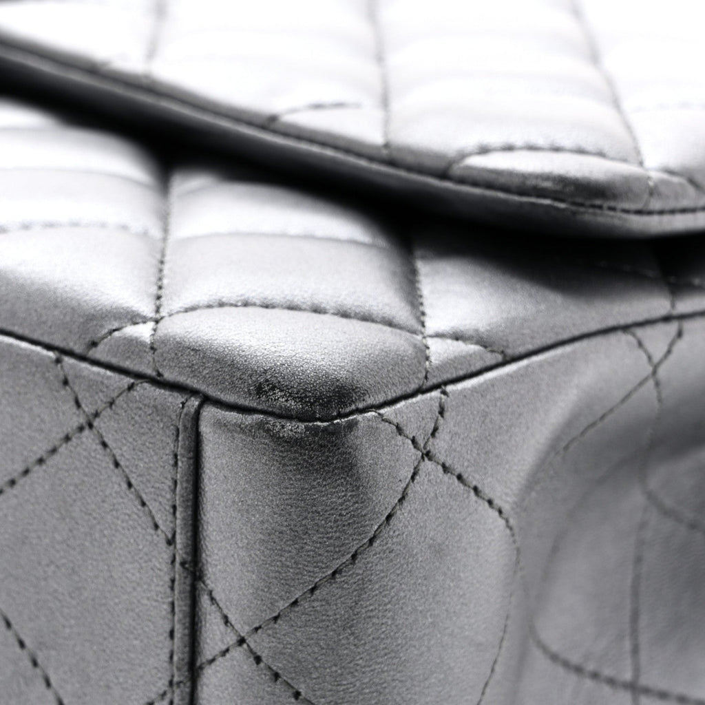 Metallic Lambskin Quilted Maxi Double Flap Pewter At My store