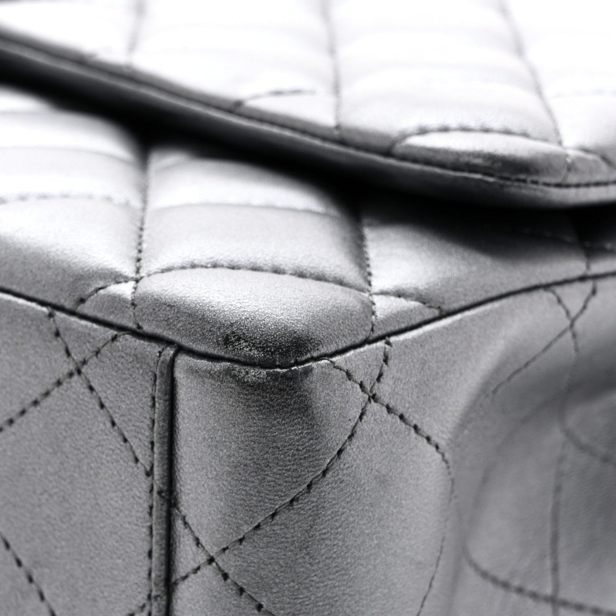Metallic Lambskin Quilted Maxi Double Flap Pewter At My store