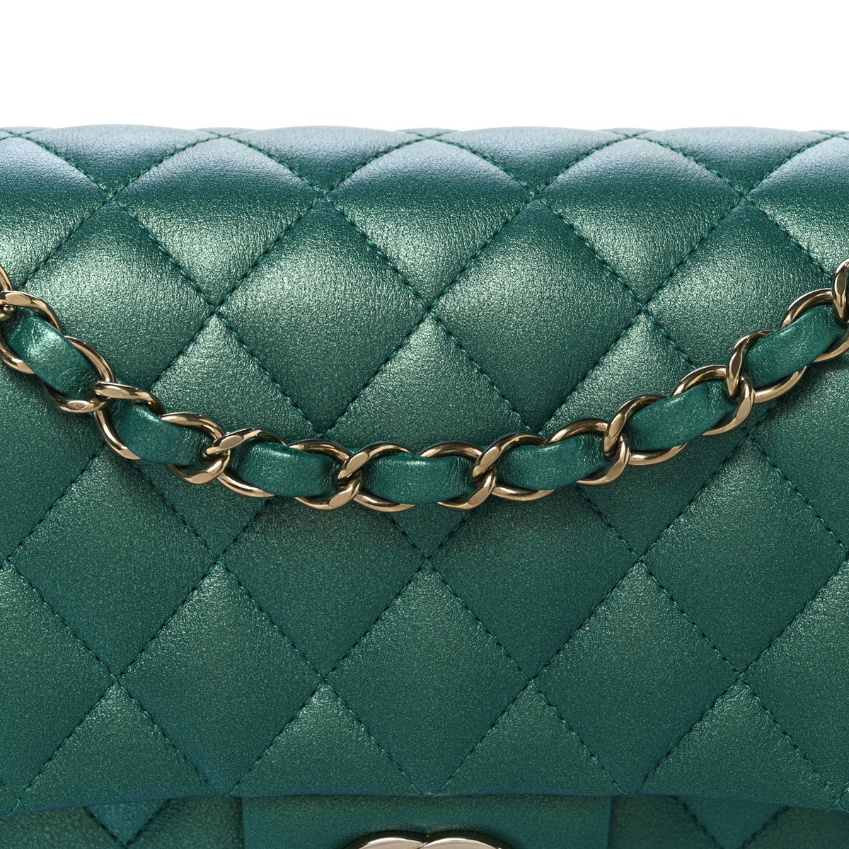 Iridescent Calfskin Quilted Medium Double Flap Green At My store