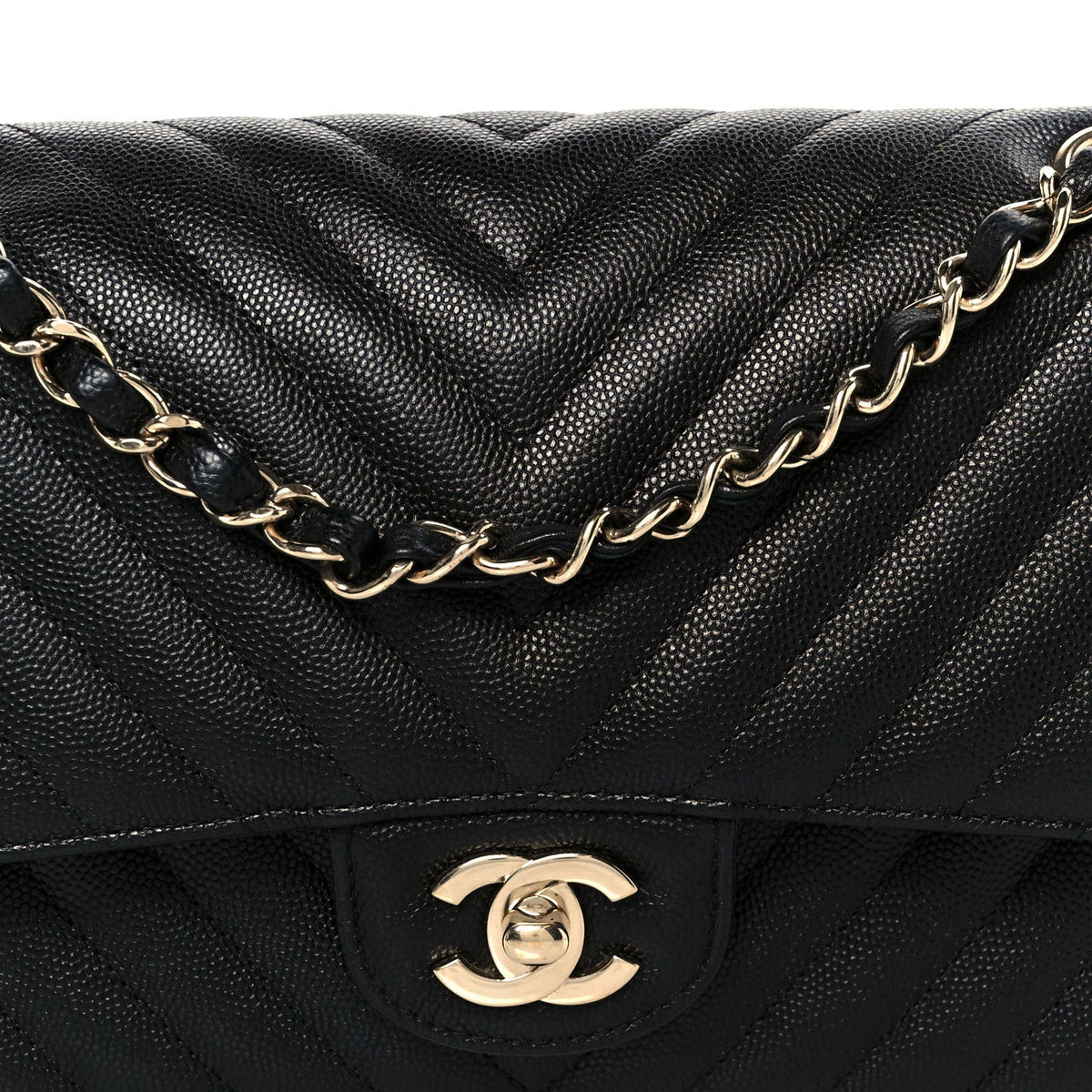 Caviar Chevron Quilted Medium Double Flap Black At My store