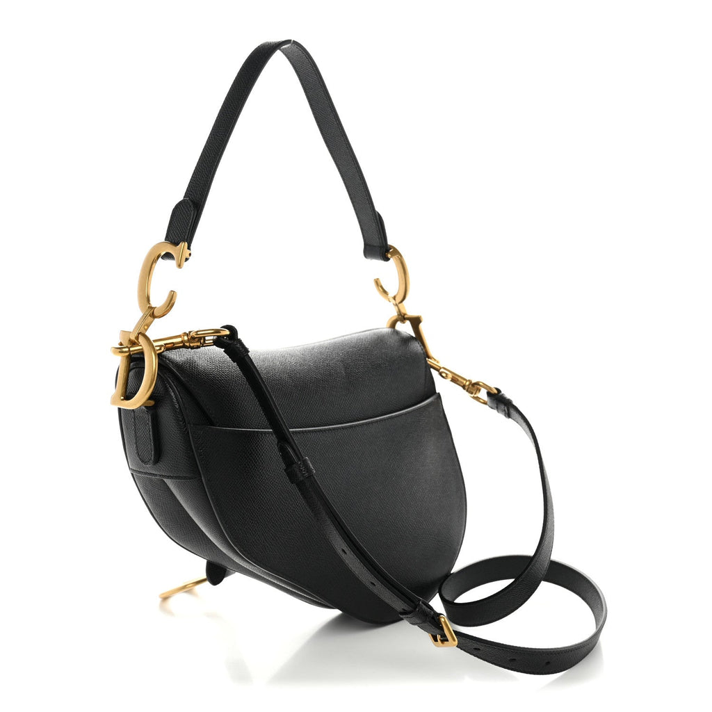 Grained Calfskin Saddle Bag With Strap Black AT My store