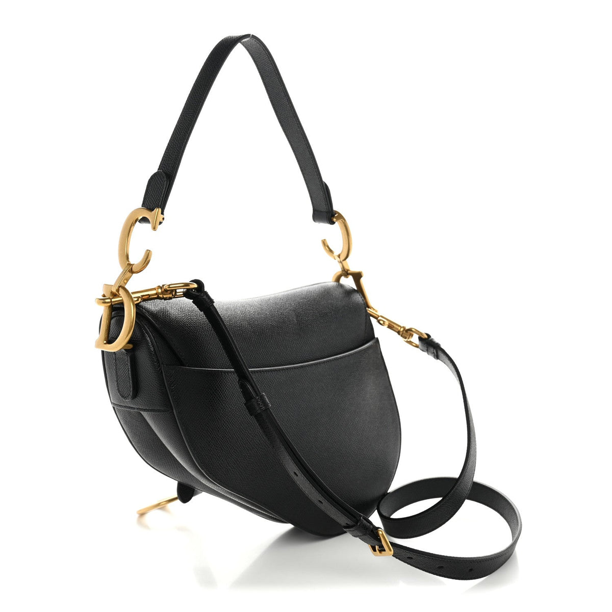Grained Calfskin Saddle Bag With Strap Black AT My store